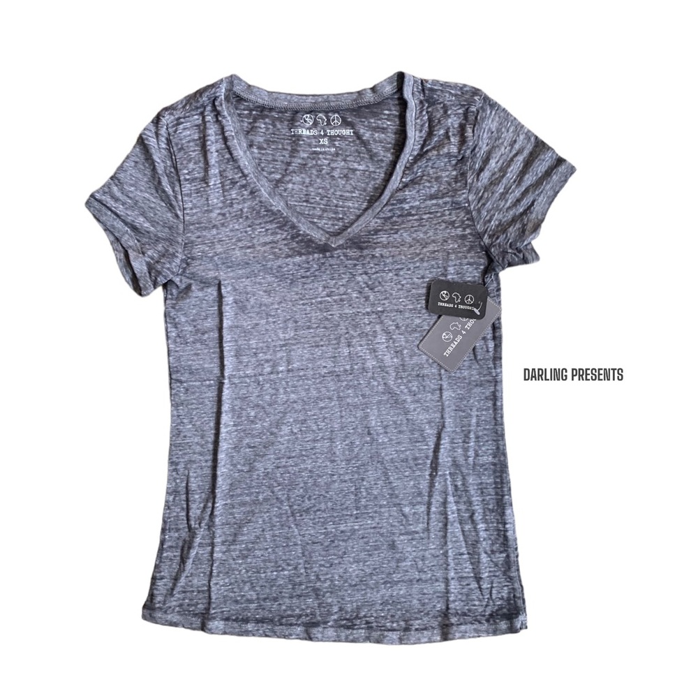 Threads 4 Thought V Neck Tee Shirt Women Color Heather Steele Size XS